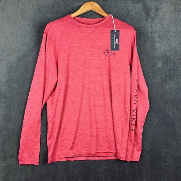 NWT Vineyard Vines Men's Performance Heathered Red Long Sleeve Tee Sz S - Picture 1 of 8